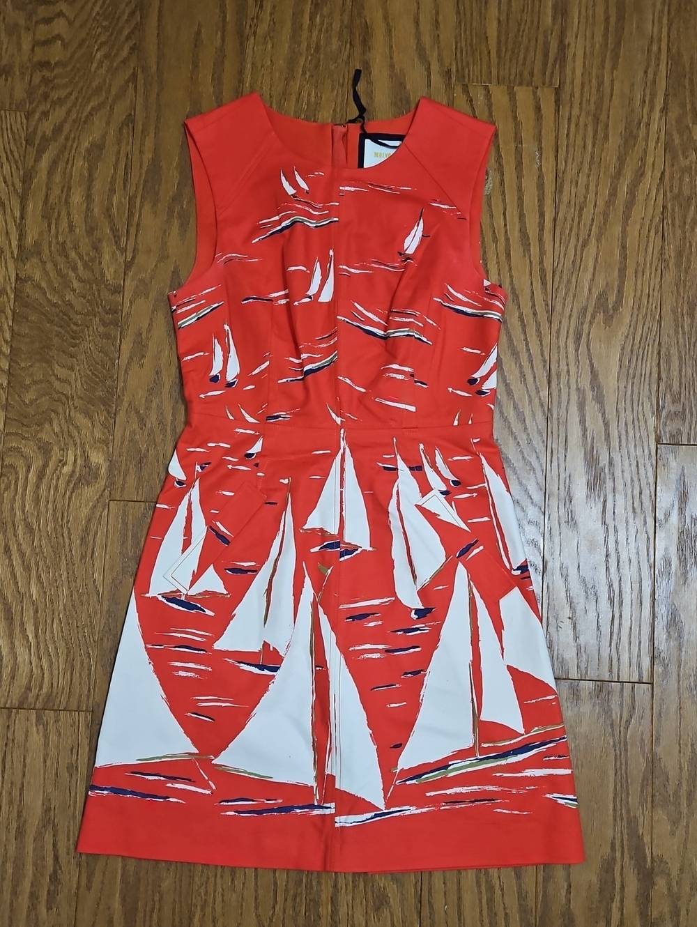 Anthropologie Maeve Red White Berru Sailboat Print Poplin Shift Dress Size 6